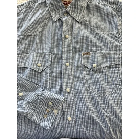 Rafter C Cowboy Collection Pro Flex 45 Mens SMALL White Blue Check Pearl Snap - Picture 3 of 9